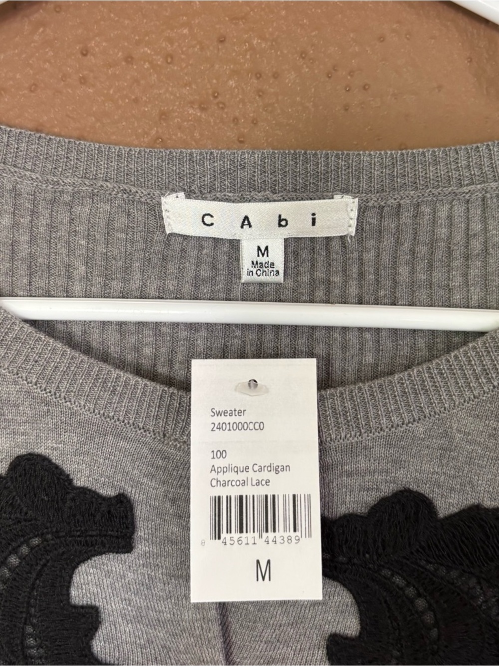 Cabi Applique Cardigan 100 Charcoal Lace Grey Black Floral Sweater  Size M - Picture 2 of 10